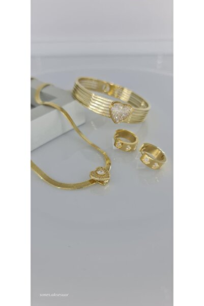 SONES Kalp Gold Paslanma Çelik Çelik Takı Seti Sevgiliye Anneye Hediye Özel T...