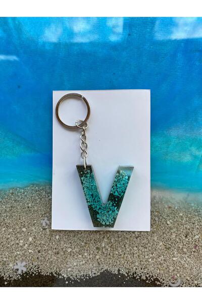 Yopoksi Desing سلسلة مفاتيح بتصميم خاص بتأثير البحر من الإيبوكسي على شكل حرف V