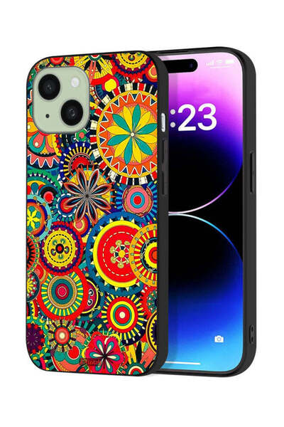 Tolwak Apple iPhone 15 Protective Case Cover Colorful Mandala Pattern