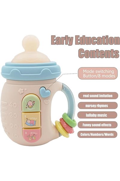 Choice pink Baby 18M+Cute Bottle Illuminates Music Baby Ringing Soothing Toy Early Learning Education Toy G