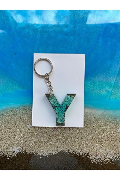 Yopoksi Desing سلسلة مفاتيح بتصميم خاص بتأثير البحر من الإيبوكسي على شكل حرف Y