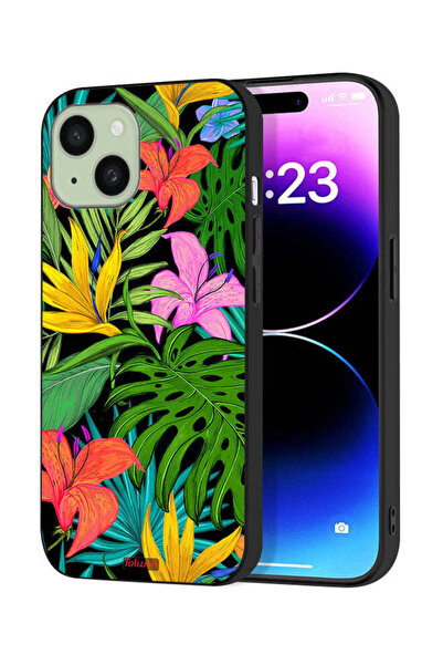 Tolwak Apple iPhone 15 Protective Case Cover Pattern Tropical Flowers Leaves