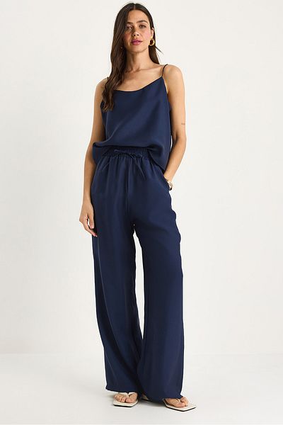 Bianco Lucci Women's Strappy Woven Modal Blouse Pants Top and Bottom Set 9298 60281024