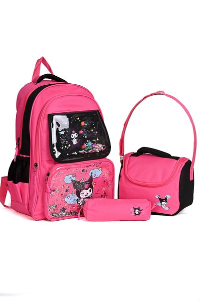 Wander Set de genți pentru școala primară în stil coreean cu accesorii Kuromi (rucsac + nutriție + suport pentru stilou)
