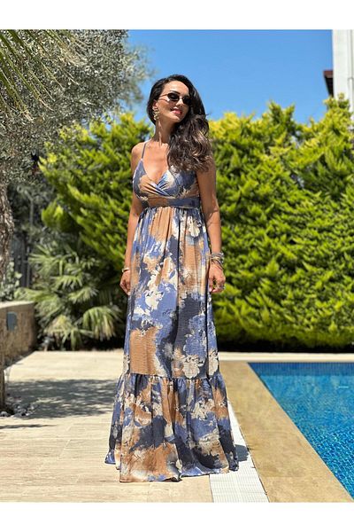 Atelier Derin Rochie maxi cu bretele în tonuri de maro albastru