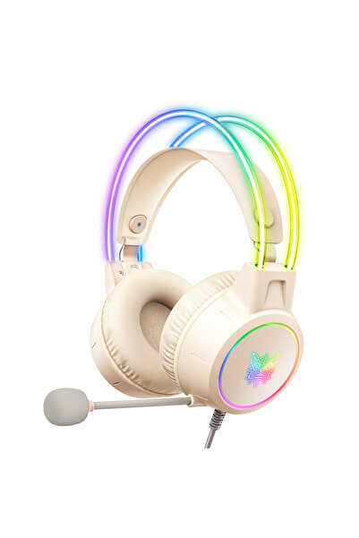 Choice سماعات رأس سلكية ONIKUMA X15 Pro بيضاء بدون أذن مع شعاع رأس RGB وميكرو...