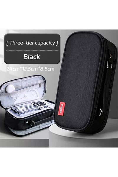Choice Black Portable Large Capacity Pencil Case Upper Pen Box Multifunctional Stationery Bag Boy Back to S