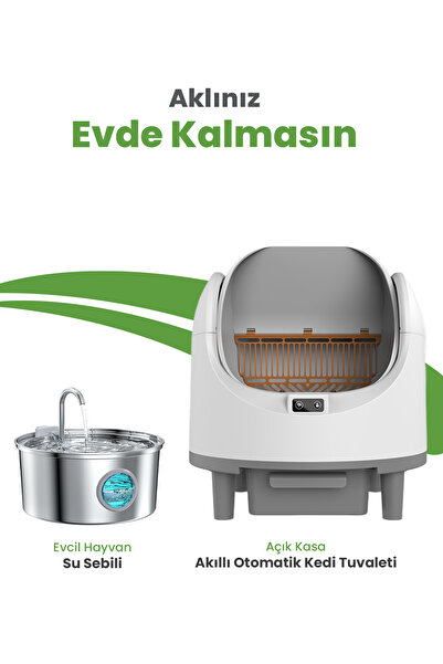 Electron Akıllı Kedi Bakım Seti – Otomatik Açık Kasa Kedi Tuvaleti + 3.2L Pas...