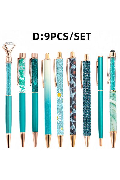 Choice black Peacock Blue 9PCS 3pcs/5pcs/8pcs/9pcs Rose Golden Metal Ballpoint Pen Set, Pearl Quicksand Cro