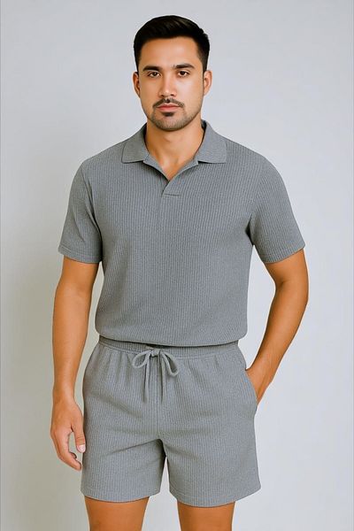 Trendy Merry Store Lyc Ottoman Lycra Fabric Summer Men's T-Shirt-Shorts Set