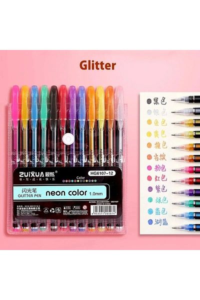 Choice 12pcs Glitter Pen 12Pcs Colors Gel Pens and Refills for School Office Coloring Book Journals Drawing