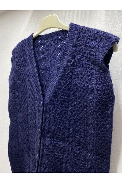 Şen Mother's Pocket Buttoned Knitted Vest Standard Size with Dowry