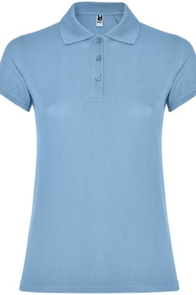 OEM Tricou polo pentru femei cu mâneci scurte, bumbac, albastru azur deschis, mărimea M