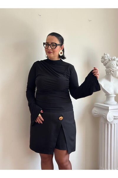 Vio Moda Büyük Beden Draped Blouse