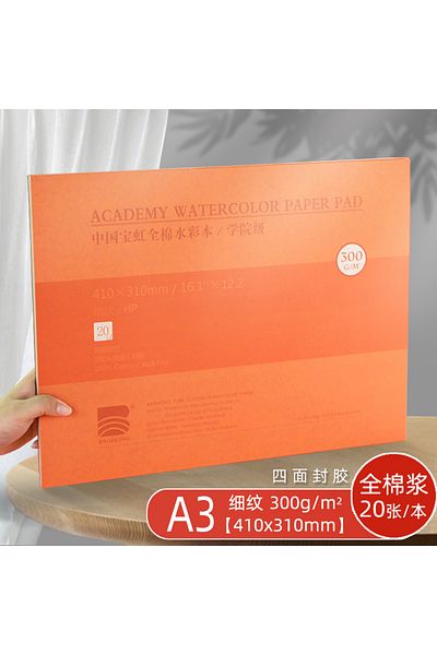 Choice A3 410X310mm HP Baohong Academy Watercolor Pad 20 Sheets Glue Bound Acid-Free 300G 140LB Paper Wet/D