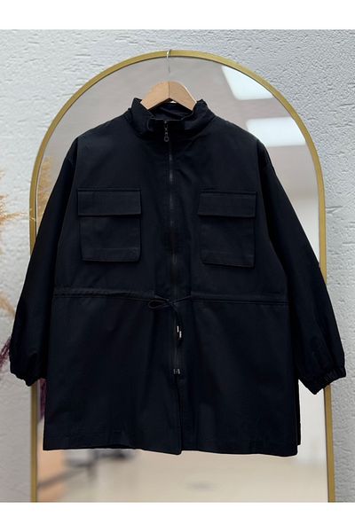 MİHRA STORE Trench Mango Ayda Beli cu șnur-NN20055 Negru