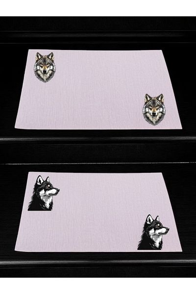 lili hediyelik Τραπέζι κουζίνας με στάμπα Wolf 2 τεμαχίων λινό πανί σερβιρίσματος 28x40 cm American Service