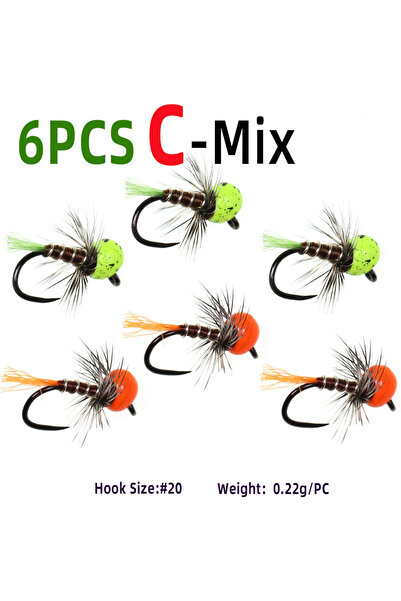Choice 6 قطع من مزيج C، 6 قطع من طُعم ذبابة بيرديجون نيمف سريع الغرق برأس خرز...
