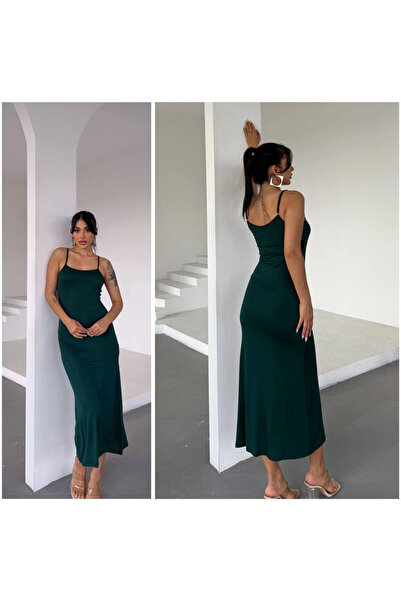 hazelin Γυναικείο Σμαραγδένιο Πράσινο Ρυθμιζόμενο Φόρεμα Midi με λουράκι HZL25S-FRY122921