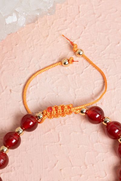 OSMANLI DOĞAL TAŞ Certified Red Agate and Glass Bird Figured Children's Bracelet