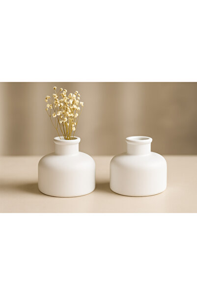 TACTIC Set de 2 vaze din piatra albe – Obiect decorativ de blat de masă cu design elegant – Accesoriu pentru baie 10x7 Cm