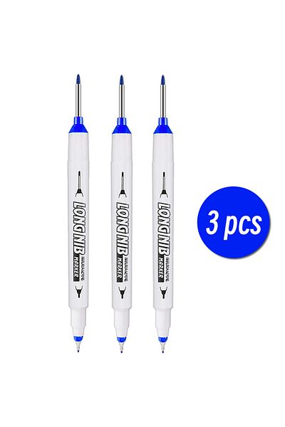 Choice 3 pcs Blue 20mm Double-Tip Deep Hole Long Head Nib Markers For Metal Pen Waterproof Bathroom Woodwor
