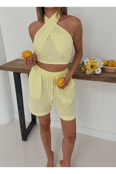 Cistern İstanbul Women's Tie Detail Muslin Fabric Shorts Set