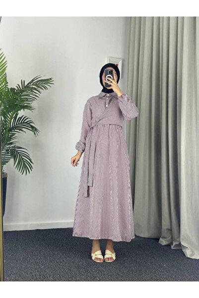 Esre Store 4540 - فستان حجاب مخطط بنفسجي