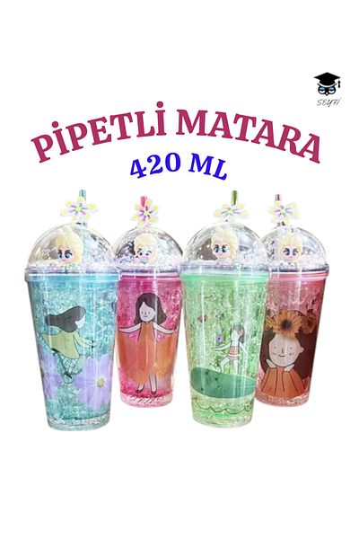 SEYFİKİRTASİYE 1Pcs Patterned Plastic Cup with Straw 420ml Mixed Color Shipping