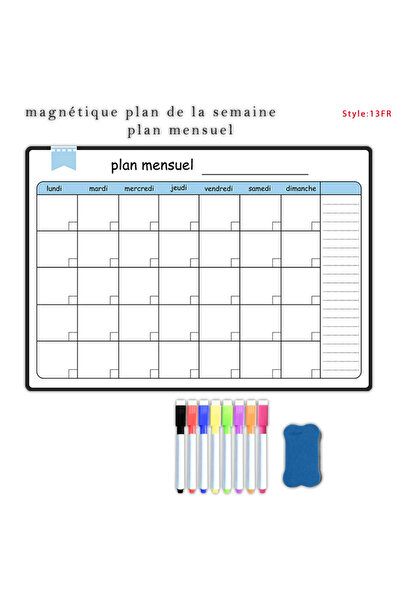 Choice 13FR-8Pen1Eraser A3 Size Magnetic Weekly &monthly Planner：Spanish, French, English.Dry Erase Whitebo