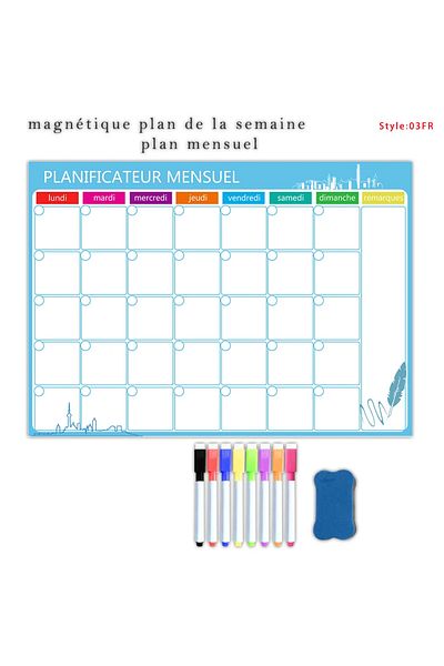 Choice 03FR-8Pen1Eraser A3 Size Magnetic Weekly &monthly Planner：Spanish, French, English.Dry Erase Whitebo