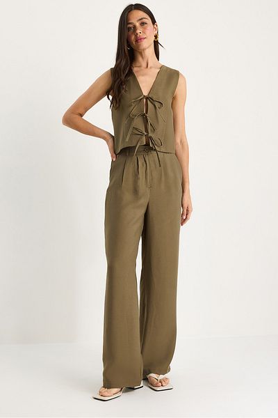 Bianco Lucci Women's Tie-Up Vest High Waist Loose Pants Modal Bottoming Suit 9358 60281071