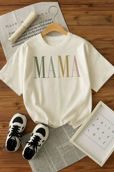 vikitekno Oversize Mama Printed Design Women's T-Shirt