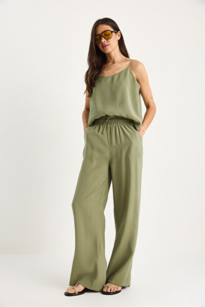 Bianco Lucci Women's Strappy Woven Modal Blouse Pants Top and Bottom Set 9298 60281024