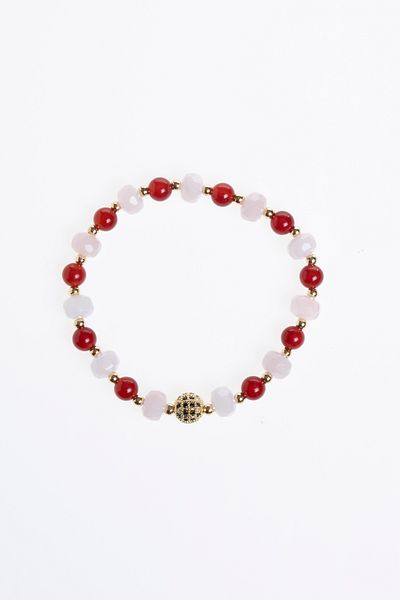 OSMANLI DOĞAL TAŞ Certified Red Agate and Pink Quartz Bracelet