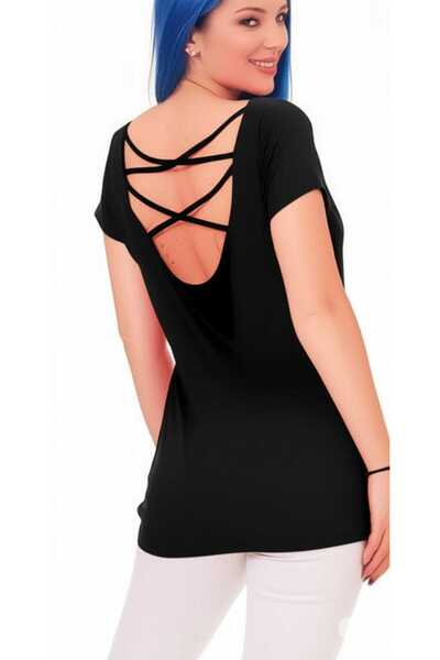 SSO Short Sleeve V Neck Blouse with Cross Back Detail