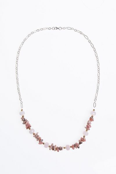 OSMANLI DOĞAL TAŞ Certified Pink Quartz, Rhodochrosite and Hematite Natural Stone Necklace
