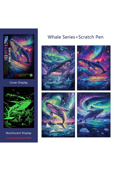 Choice A4 Whale 4 Pcs/Set A4 DIY Scratch Painting Sea World Butterfly Peacock Whale Noctilucent Scratch Pai
