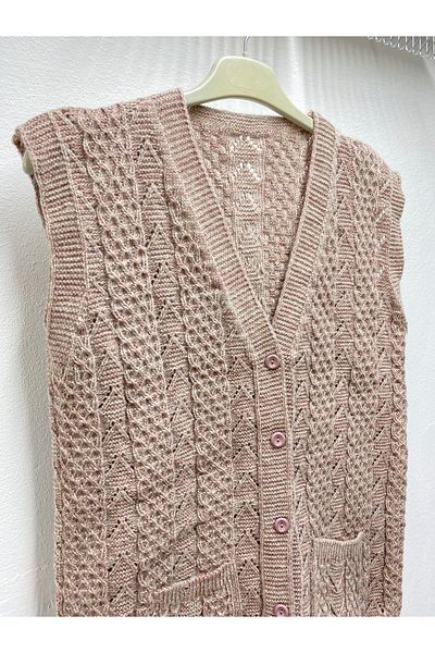 Şen Mother's Pocket Buttoned Knitted Vest Standard Size with Dowry