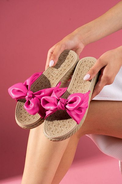 FUGA MODA Forcy Fuchsia Ribbon Detailed Knotted Soft Slippers