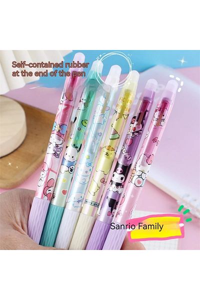 SANRIO Blue 12pcs with box Sanrio Kuromi 12/24pcs Erasable Gel Pen Cinnamonroll Melody 0.5 Blue Student Wri