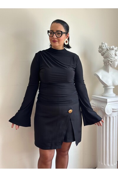 Vio Moda Büyük Beden Draped Blouse