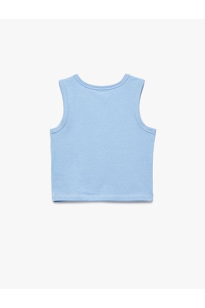 Koton New Season Cotton Crew Neck Slim Fit Bow Printed Stone Detailed Sleeveless Crop Tank Top