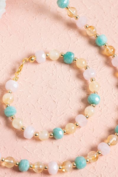 OSMANLI DOĞAL TAŞ Natural Set with Certified Citrine, Amazonite and Pink Quartz Stones