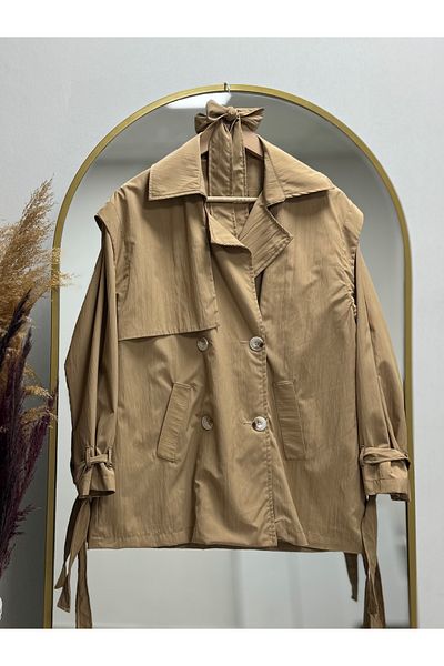 MİHRA STORE Trench scurt cu șnur Peyda-nn20045 Camel
