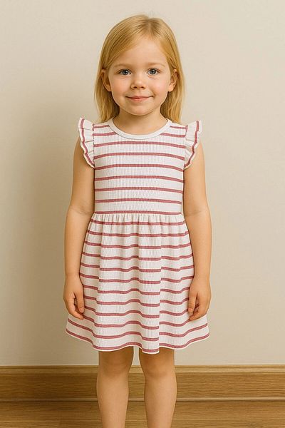 My Hanne Waffle Fabric Striped Girl's Dress 50977