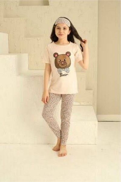 Minimoon Girl's Short Sleeve Pajama Set - Pink Leopard Pattern - Eye Patch Gift