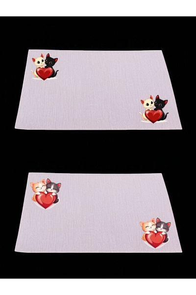lili hediyelik Τραπέζι κουζίνας με στάμπα Heart Cat 2 τεμαχίων λινό πανί σερβιρίσματος 28x40 cm American Service