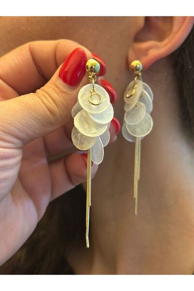 Gönülden Tasarım PULLU KADIN ÜZÜM KÜPE 10 CM Beyaz