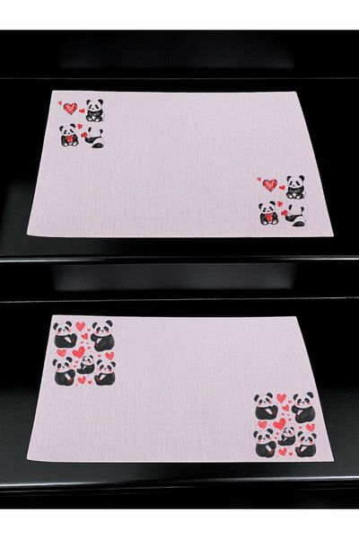 lili hediyelik Masa de bucatarie imprimata panda si inima 2 bucăți cârpă de servire din in 28x40 cm servire americană